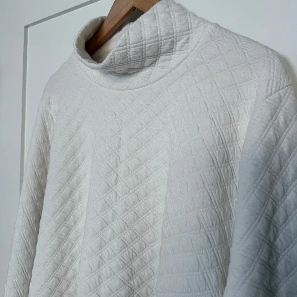 J Crew Sweatshirt Womens 3X Ivory Quilted Mock Neck Long Sleeve Pullover Stretch
